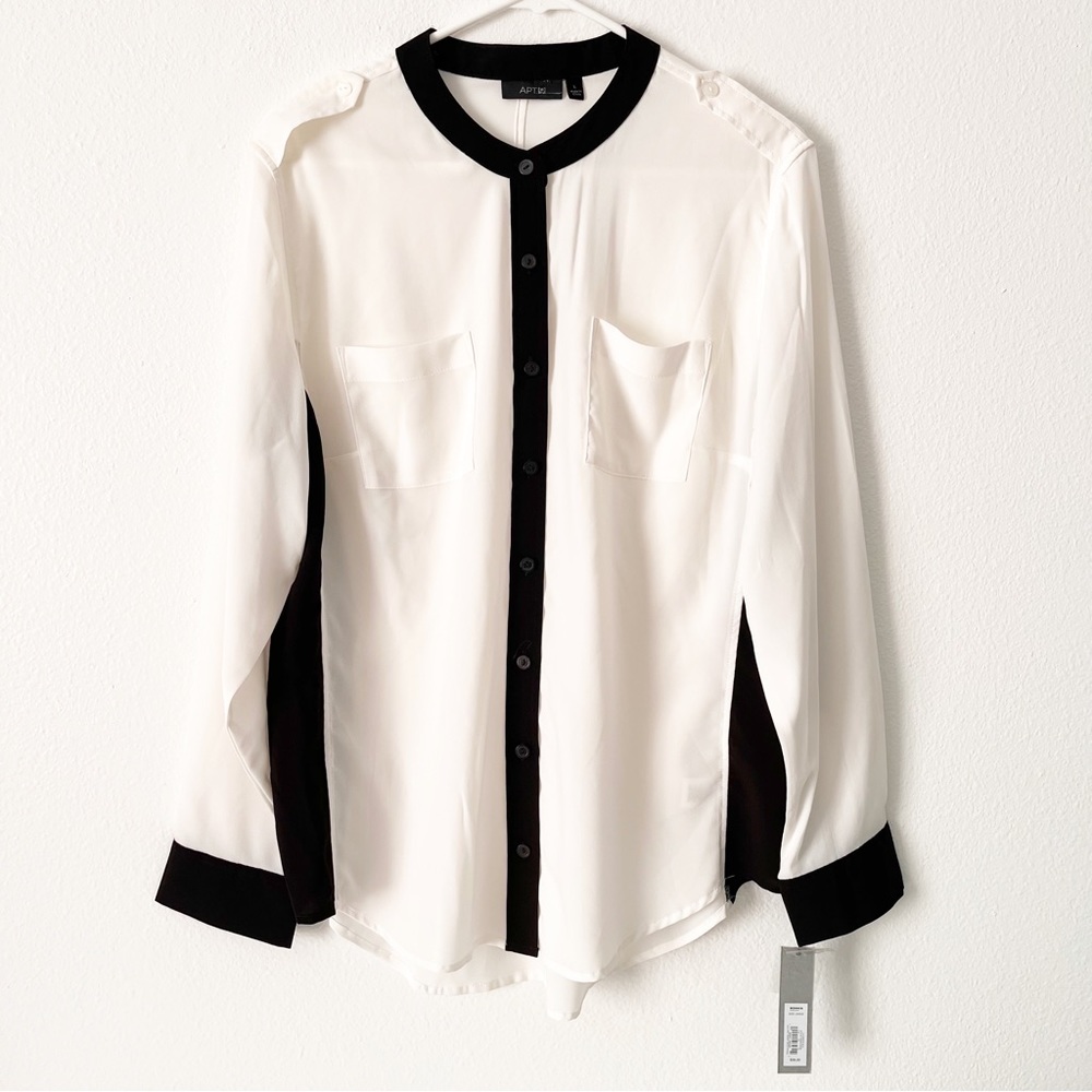 NWT Apt. 9 White & Black Long Sleeve with Epaulets